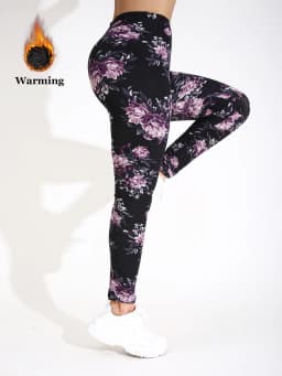 Autumn Winter 1PACK Women's Purple Cherry Blossoms Thick Velvet Sexy Tight Legging Casual Sports Elegant Fitness Yoga Pants