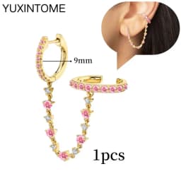 925 Sterling Silver Needle Pink Crystal Heart Hoop Earrings for Women Fashion Geometric Pendant Earrings Luxury Jewelry Gifts