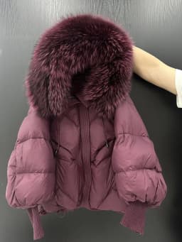 Winter Hooded Natural Large Fur Collar Down Jacket Women Short White Duck Down Outwear Female Lantern Sleeve Warm Quilted Jacket