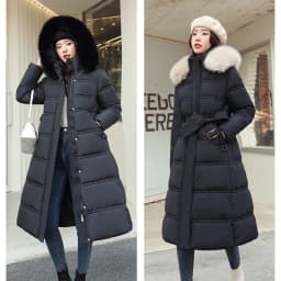 2026 Winter New Down Cotton Parkas Jacket Women's X-Long Faux Fur Collar Padded Jacket Thick Loose Large Size Padded Jacket
