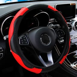 Universal Fit PU Carbon Fiber Leather Car Steering Wheel Cover 14.5-15 Inch No Inner Ring Required Vehicle Decoration Accessory