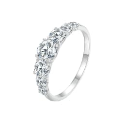 Bamoer Half Eternity Moissanite Ring Heart Setting D Color VVS1 EX Lab Diamond 925 Sterling Silver for Women Engagement Jewelry