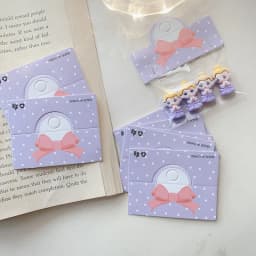 50pcs/lot Foldable Packaging Paper Cards 6.4x4cm Pink Bow Cards for Handmade Jewelry Retail Hang Tag Flowers Display Cardboard