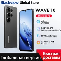 Blackview WAVE 10 Smartphone 6.88 HD+ 120Hz IPS Display Octa-Core 8GB 128GB 32Mp Camera 5000mAh 3 Card Slot Android 16 Cellphone