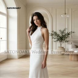 Customized Elegant Halter Mermaid Ivory Chiffon Pleat Wedding Dress for Women Sweep Train Backless Bride Gown Vestidos De Novia