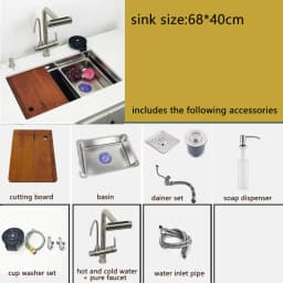 Undermount Kitchen Sink 304 Stainless Steel Above Mount Sinks with Waterfall Faucet Multifunction Single Washing Basin