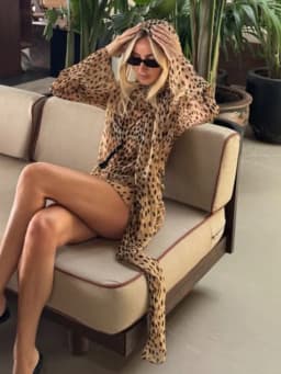 Vintage Women's Leopard Printed See Through Short Dress Scarf Collar Full Sleeve Female Dresses 2026 Summer Lady Vacation Robes