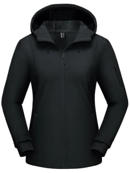 TACVASEN Womens Fleece Lined Softshell Jacket Waterproof Hiking Coat with Hood Thumbholes Lightweight Windproof Full Zip Jacket