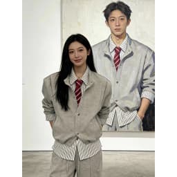 Korean Style Patchwork Shirt Hoodie Men's Spring American Cleanfit Jacket High-End Feeling Handsome Shirt Long Sleeve Striped