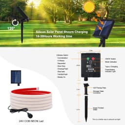 DC24V Solar Powered COB Neon LED Strip IP68 Waterproof 320Leds/M Flexible Adhesive Ribbon Rope Light Home Garden Linear Lighting