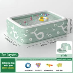 2M Inflatable Swimming Pool Large Family Wading Pool Thickened PVC 3-Ring with Drain Valve Garden Backyard Water Party for Adult