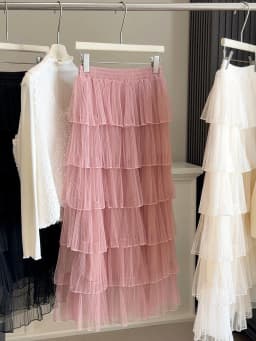 Korean Style Multi-Layered Cake Skirt High Waist Midi Skirt for Women Spring 2026 New Arrival Elegant Tulle Skirt