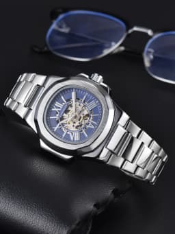 LONGLUX HOT SALE NEW Automatic Mechanical Men Watch Rome Business Waterproof Skeleton Luminous Stainless Steel Gift Watch