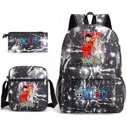 One Piece Luffy Anime Print School Backpack Set 3-in-1 Shoulder Bag Pencil Case for Boys Girls Kids Bookbag