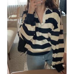 American Style Oversize Striped Sweatshirt Women's Loose Long Sleeve Autumn New Lazy Style Versatile Outerwear Neck