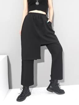 [EAM] High Elastic Waist Black Irregular Long Harem Trousers New Loose Fit Pants Women Fashion Tide Spring Autumn 2026 1DC430