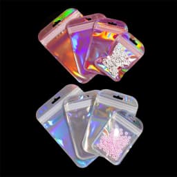 50pcs Pink Self-Sealing Laser Small Plastic Bags for Earring Jewelry Display Bags Pouch Gift Packaging Organizer Storage Bag