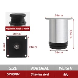 4 Pieces 0-15mm Adjustable Brushed Cabinet Legs Stainless Steel TV Stands Table Sofa Feet for Cupboard Bed Furniture Hardware