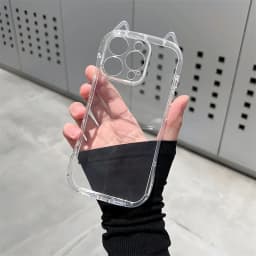Cute 3D Ears Clear Case For iPhone 17 16 15 14 13 12 11 Pro Max 8 7 Plus SE 17promax Cartoon Bear Pendant TPU Cover Shell