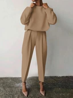 Autumn And Winter Elegant Womens Solid Color Sets Casual O Neck Pullover Tops And Long PantsLadies Fashion Loose Outfits