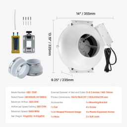 SucceBuy Radon Fan Installation Kit Quiet Radon Mitigation Fan System Kit with Indicator Waterproof Indoor/Outdoor Ventilation