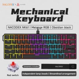 AJAZZ NK61 Wired Mechanical Keyboard 61 Keys 60% Compact Hot Swappable Red Switch RGB Backlit Portable for Gaming Laptop Gamer