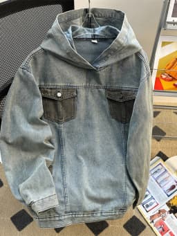 Spring Autumn Denim Hoodie Splicing with Pockets Men's Sweatshirts American Casual Fashion Loose Jean Male Pullover Top