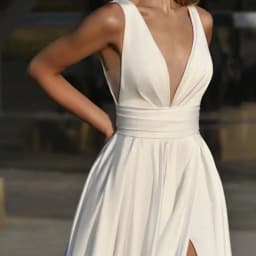 Customized Simple A-Line Wedding Dress Satin Side Slit Floor Length For Women Robe De Mariee With Pocket White Elegant