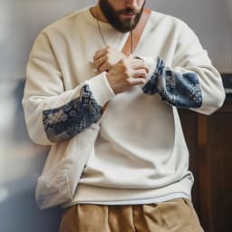 Maden Vintage Boro Patchwork Sweatshirt Casual Round-Neck Tops Men's Classic Pullover for Spring and Autumn Fashion Streetwear