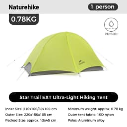 Naturehike Star Trail EXT Hiking Tent 1 2 Person Tent 10D Nylon Ultralight Camping Backpacking Trekking Waterproof Shelter Tent