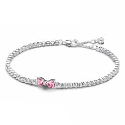 2026 Valentine New 925 Silver Pink Bow Full Diamond Bracelet Original 17-20CM Fit DIY Charm Women Birthday Jewelry Gifts