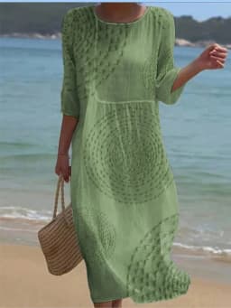 Spring Summer New Short-sleeved Casual Printed Dresses For Women's Retro Loose O Neck Female Small Fresh Holiday Robe Dress 2026