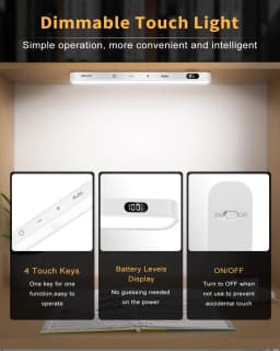 WILLED Motion Sensor Cabinet Light Battery Display 60 LED Touch Light Bar Wireless Rechargeable Battery Night Light