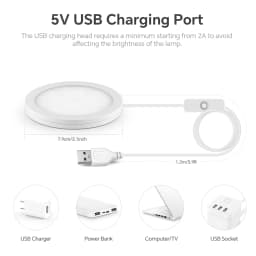 Small USB Power Round LED Night Light Button Switch LED Puck Ceiling Lights Reading Night Lamp Three Light Colors Available