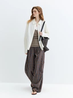 FSLE 2026 Fall Women's Chic High Waist Cotton Plaid Wide Leg Dress Pants - Relaxed Fit Casual Trousers for Daily Wear Style