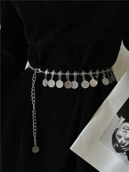 1pcs ethnic style metal belt with long coin pendant for women, vintage and versatile accessory suitable for daily wear.