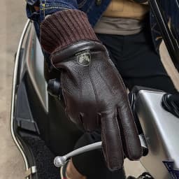 Men's Deer Skin Gloves Touch Screen Leather Thickened Winter Warm Ribbed Sleeves Aviation Motorcycle Riding Gloves