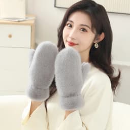 Women Winter Keep Warm Thickened Solid Hairy Smooth Soft Gloves Fashion Personality Cute Lovely Sweety Windproof Mittens
