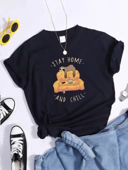 Sloth On The Sofa Personality Letters Printing Tshirts For Women Crewneck Harajuku Women's T-Shirt Casual Punk Woman Clothes