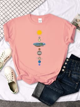 The Eight Planets Of The Solar System Print Famale T Shirt Casual New Tshirt Oversized Soft Top Fashion Style Women's Tshirt