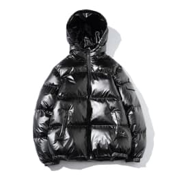 2026 High-Shine Puffer Jacket Men's Cropped Oversized Hooded Coat Futuristic Tech-Inspired Streetwear Metallic Winter Coat Youth