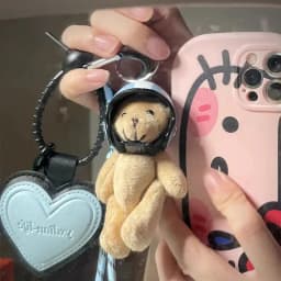 Cute Helmet Bear Pendant DIY Personality Car Key Chain Decoration Charm Woven Rope Hanging Mobile Phone Key Ring Bag Accessories
