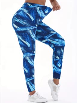 Blue White Phantom Print Geometric Casual Tight Fitting Women's Pants Healthy Height Suitable Stretching Running Sports Exercise