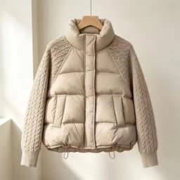 2026 New Winter Turtleneck Down Cotton Jacket Women Patchwork Knitted Warm Drawstring Short Puffer Coat Female Parkas