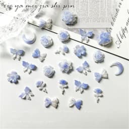 50pcs New Blue Series Nail Accessories Elegant Night Glow Flower Moon Butterfly Nail Charms Jewelry Mixed DIY Cute Nail Art Deco
