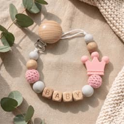 2026 Personalized Baby Pacifier Clip Custom Name Wooden Dummy Chain Silicone Teether Holder BPA Free Baby Shower Gift