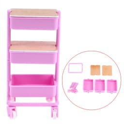 1Set 1:12 Dollhouse Miniature Trolley Dining Cart with Wheels Storage Display Shelf Bookshelf Furniture Model Decor Toy