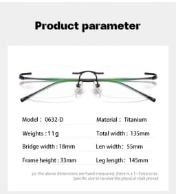 VICKY New Ultra-light Titanium Reading Eyeglass Frames Men Fashion Simple Rimless Myopia Glasses Customized Prescription Glasses