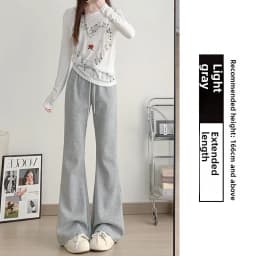 Gray High Waist Bell Bottom Pants Women's Summer Casual Sports Sweatpants Small Size Slimming  Hoof Pants