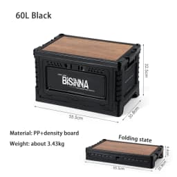 BISINNA Camping Box 30L/60L Large Capacity Folding Storage Box Car Trunk Wooden Lid Home Bedside Table for Outdoor Picnic Travel
